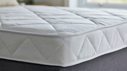 Fototapeta premium The White Quilted Mattress Closeup Showcasing Soft Textile Texture and Comfort