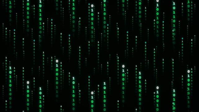 Matrix Style Falling Binary Code Rain Animation Loop in Glowing Green