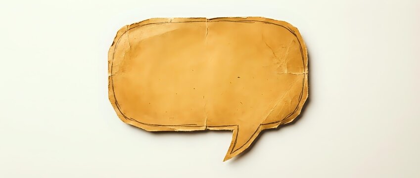 Golden speech bubble made from textured paper on neutral background