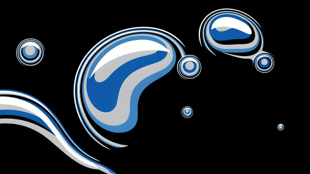 Y2K Liquid Chrome Vector Graphic Art Silver Blue Black