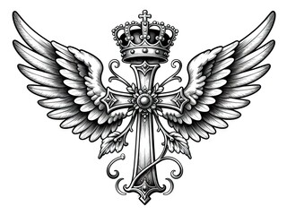 Fototapeta premium Ornate cross with wings and jeweled crown