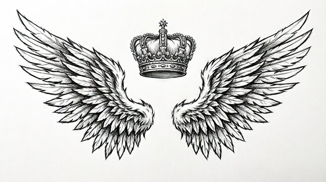 Detailed metal crown placed between two large wings