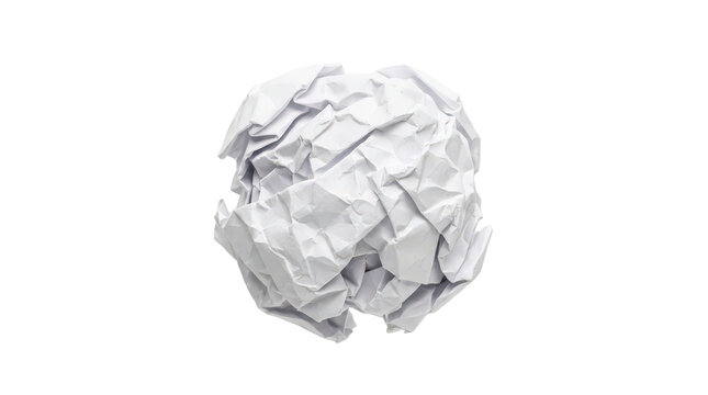 Crumpled white paper ball isolated on transparent background
