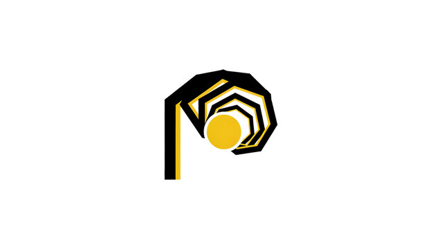 Abstract geometric recursion spiral with gold doors vanishing to bright center