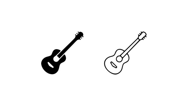 guitars vector icon pair with silhouette and outline art styles silhouette with outline silhouette with outline art vector