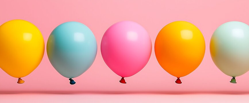 Colorful Balloons Against a Pink Background