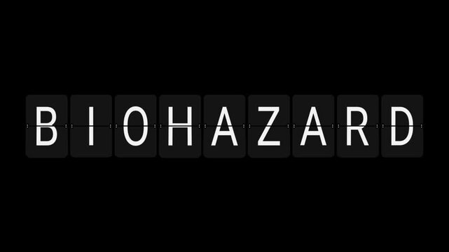 Split-Flap Blank to BIOHAZARD Safety Display Animation on Black Background