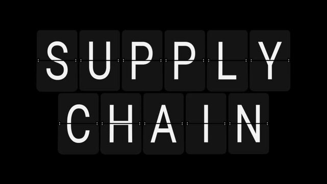 Split-Flap Blank to SUPPLY CHAIN Logistics Display Animation on Black Background