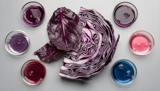 Purple cabbage natural pH indicator demonstrating food chemistry and color change