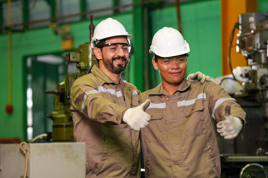 Engineer worker hard hat factory machine industrial uniform glove