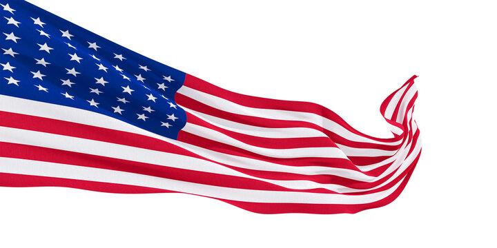 Waving American flag ribbon isolated on transparent background