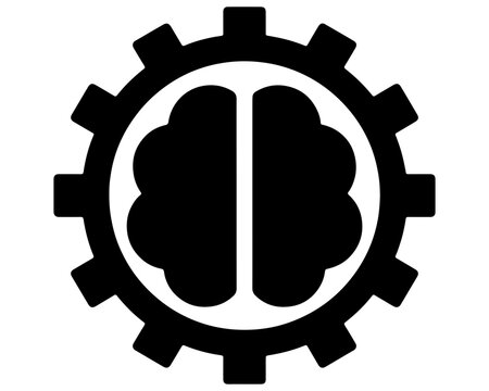 Conceptual illustration of a human brain inside a mechanical gear with thinking intelligence cogwheel mechanical artificial machinery abstract innovation creativity technology engineering