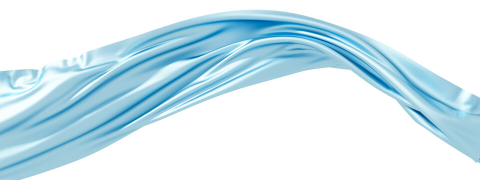 ight blue silk satin wave ribbon isolated on transparent background