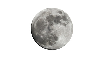 Naklejka premium Full moon isolated on white background detailed lunar surface craters and textures