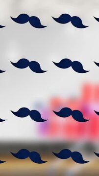 Animation of black moving mustaches over blurred background