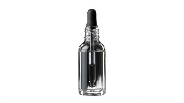 Elegant black dropper serum bottle with pipette for skincare or cosmetic product packaging design