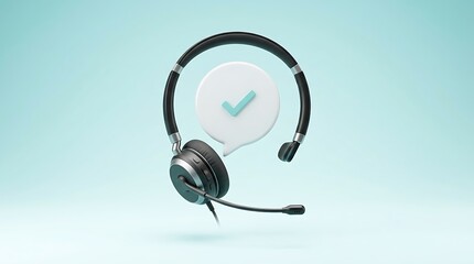 Naklejka premium Business Icon with Headset and Checkmark for Customer Support and Communication