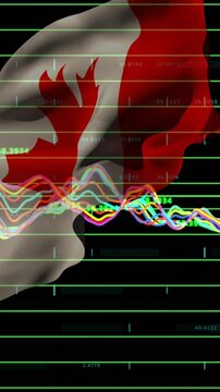 Animation of data processing over woman using soccer