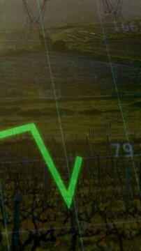Animation of financial data processing over electricity pylons