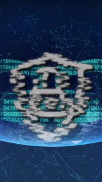 Animation of network of digital padlock icon and chain over globe
