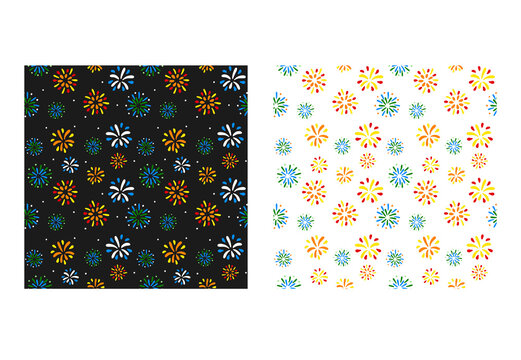 Colorful Fireworks Pattern Collection on Black and White Backgrounds