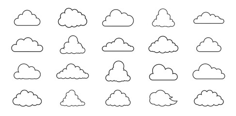 Fototapeta premium Set of various hand drawn cloud shapes isolated on a white background for design and creative projects