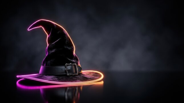 Halloween witch cauldron with glowing purple potion and floating
