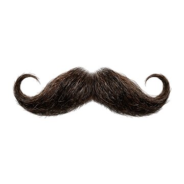Classic brown handlebar mustache isolated on white background