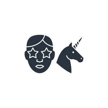 Human head with star eyes and unicorn icon