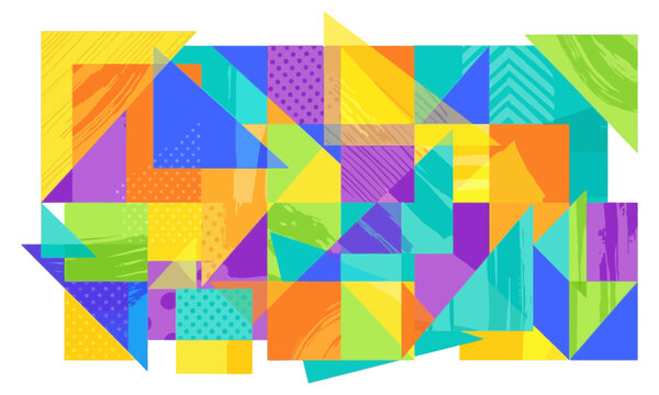 Abstract geometric collage with colorful textured triangles and rectangles