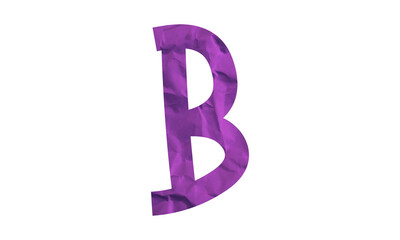 Fototapeta premium Purple letter B made of crumpled paper texture isolated on a white background.