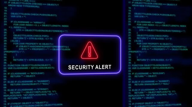 Cybersecurity warning security alert notification on digital programming code background, for data protection, and cyber attack, prevention concept