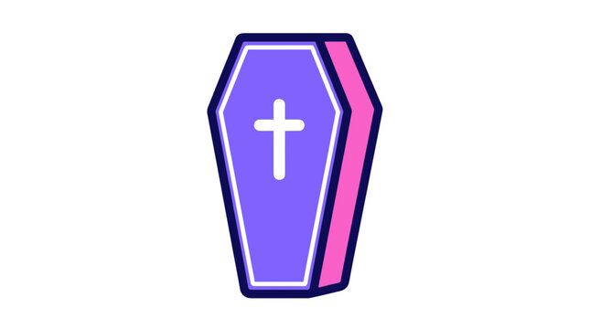 Religious coffin silhouette with cross emblem.