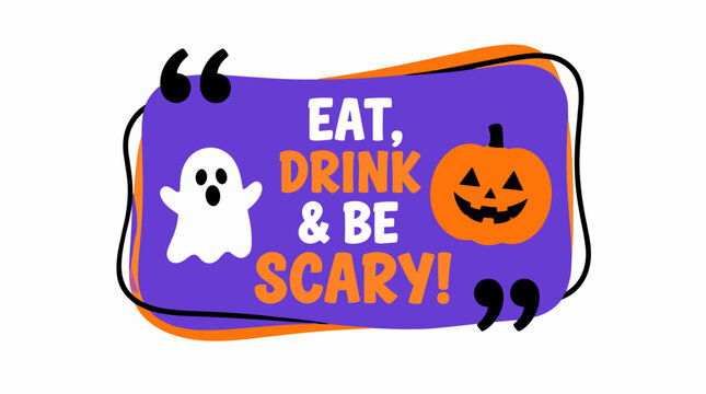 Halloween Sign With Ghost And Pumpkin Illustration.