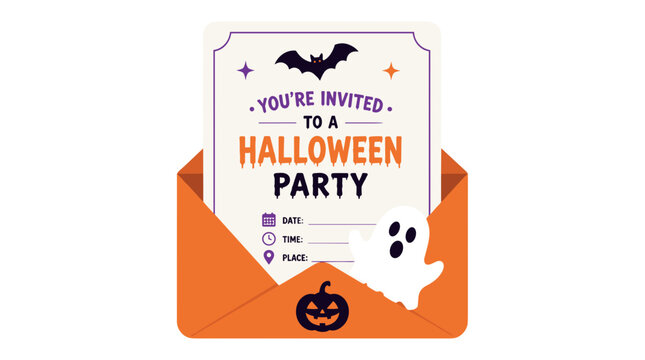 Halloween Party Invitation Card With Envelope.