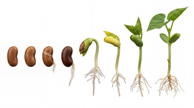 Bean plant growth on white.