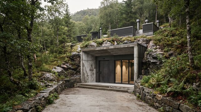Modern Earth Sheltered Home Integrated Into a Forest Landscape