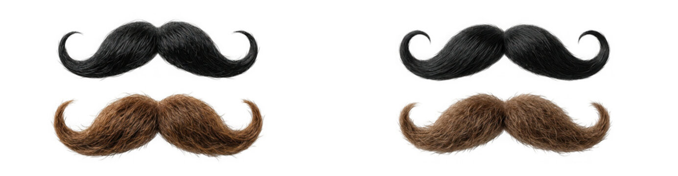 Set of fake mustaches in black and brown colors isolated on transparent background