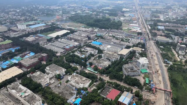 Aerial View of Large Garment Manufacturing Industrial Zone in Bangladesh