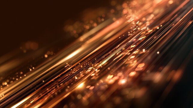 Dynamic golden light streaks with sparkling particles on a dark background