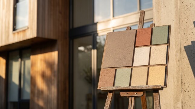Exterior Paint Color Swatches Beside Modern Building Facade