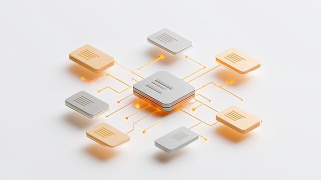 Futuristic interconnected data nodes with glowing orange connections
