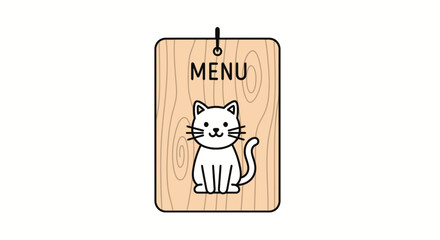 Wooden menu board featuring a cat illustration.