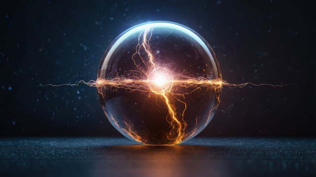 Glowing energy sphere floating above dark surface