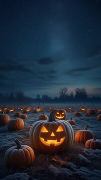 Glowing Pumpkin Patch Under Starry Night Sky Generative AI