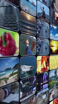 Digital screens displaying diverse multimedia content variety