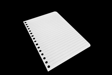 Notebook paper page isolated on black JPEG background, lying on a shelf. © vovan