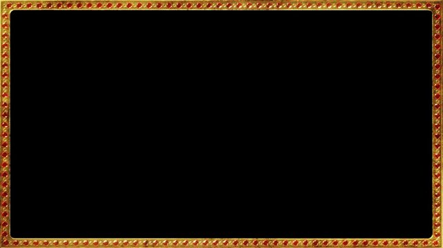 Golden frame with ornate carved edges surrounds a blank dark center.