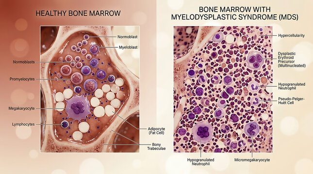 Healthy Bone Marrow Versus Myelodysplastic Syndrome Dysplastic Hematopoiesis and Micromegakaryocytes