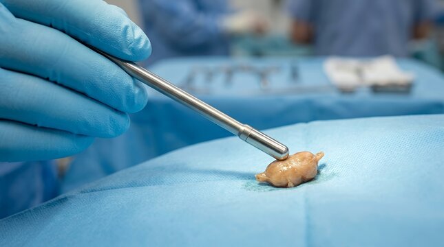 Surgeon using gamma probe for node detection. Precision oncology procedure in operating room.